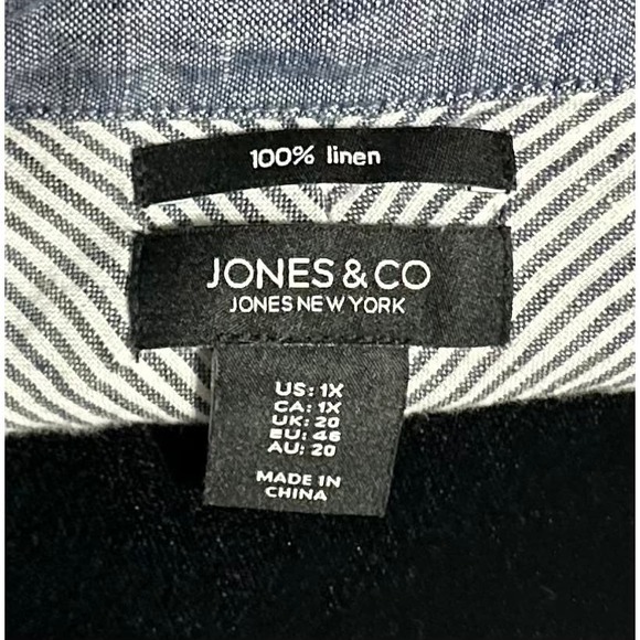 Jones New York Plus Size 1X Blue Linen Jacket Long Sleeve Button-Down Womens - Picture 2 of 5